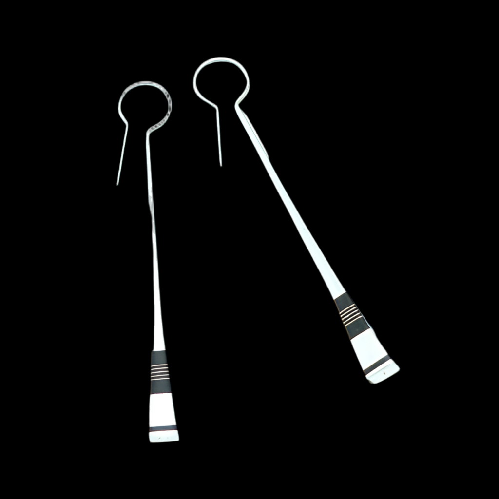 Boucles d'oreilles carrées touareg pilon argent 925 et ébène